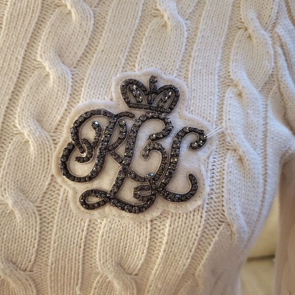 ✨ RALPH LAUREN ✨ Crest Cable-Knit Sweater - [Ivory, XXS] - Picture 5 of 13